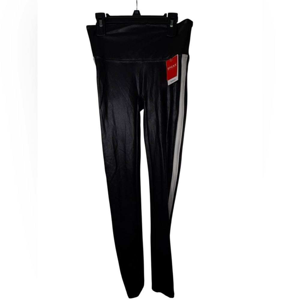 SPANX Black Faux Leather Stripe Leggings